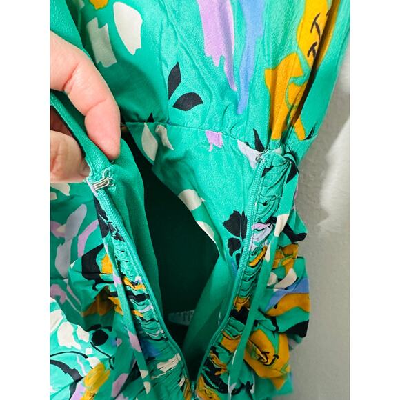 VERONICA BEARD Green Floral Printed Silk Ruched Ruffled Maria Dress Size 4 - Picture 8 of 16